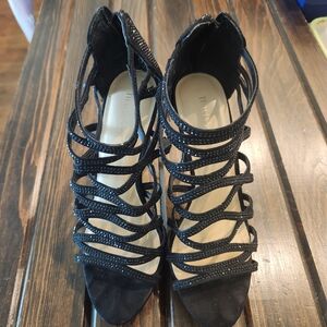 Thalia Sodi Black Rhinestone Strappy Heels